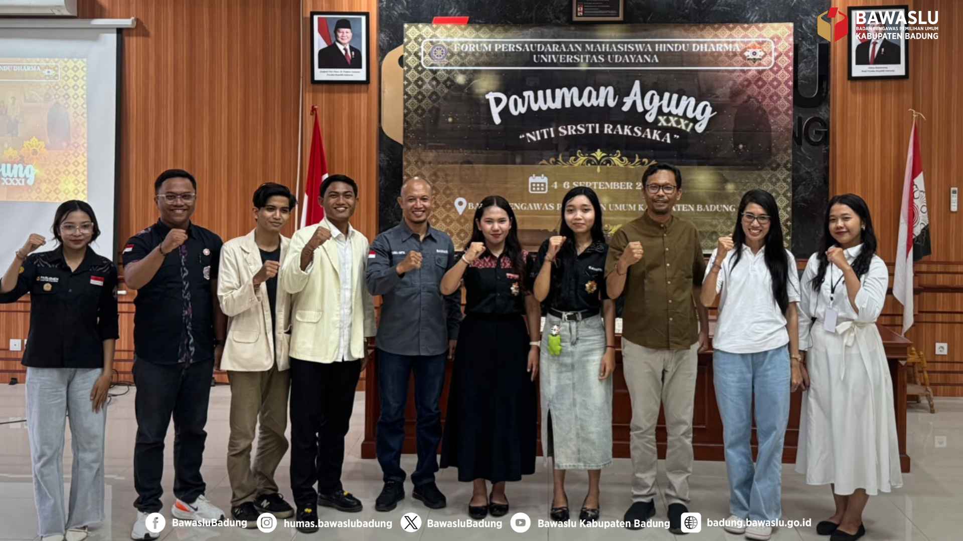Foto Ketua Bawaslu Badung bersama Pengurus FPMHD- Unud, (7/9/2026)